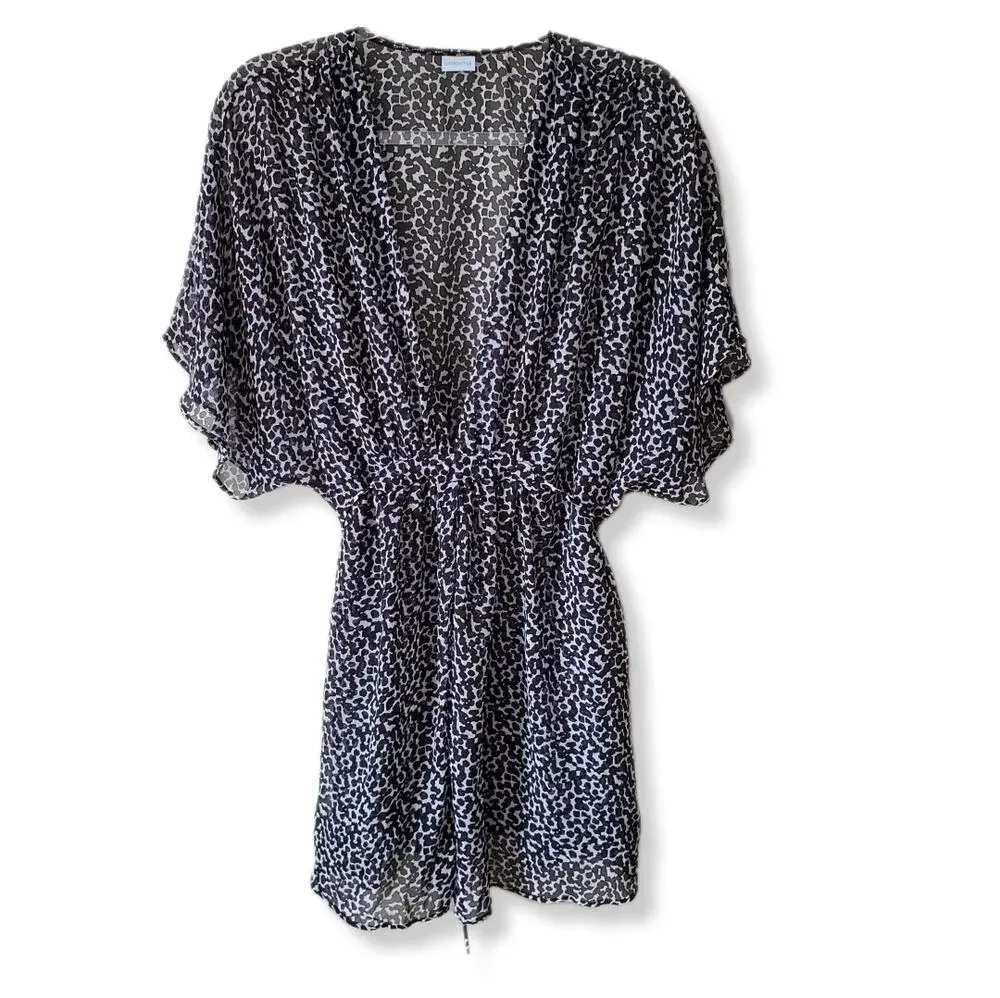 Amoena Women Black White Tunic Swim Cover 0S Boho Beach Pool Resort NEW Flaw